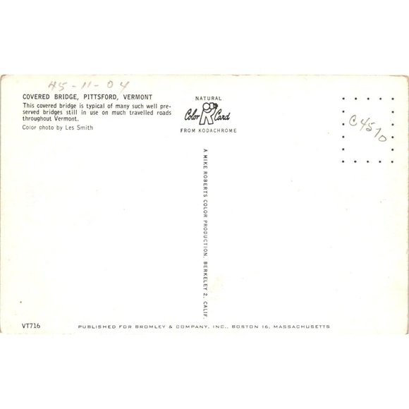 Covered Bridge Pittsford Vermont Postcards Les Smith Travel Souvenir Vintage - Picture 2 of 2